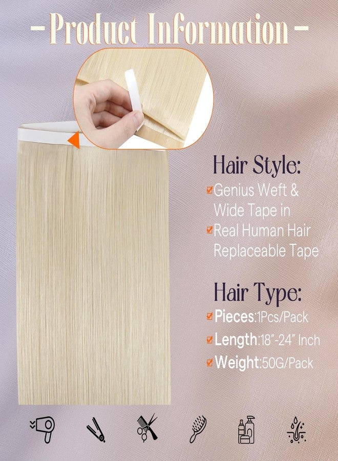 فل شاين وصلات شعر أشقر لامع بالكامل، لون شعر بشري 60 أشقر، وصلات شعر لاصقة طويلة من البولي يوريثان، وصلات شعر منسوجة بتقنية جينيوس، شريط لاصق عريض غير مرئي، 50 غرام، 18 بوصة، محاذاة طبقة الكيوتيكل، تسريحات شعر للعرائس، طبيعي - Image 2